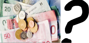 Bills, coins and question mark 2