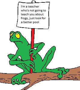 Frog holding teacher strike sign